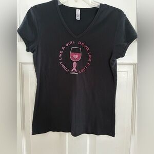 Fight Like a Girl - Drink Like a Lady Black V-Neck Top